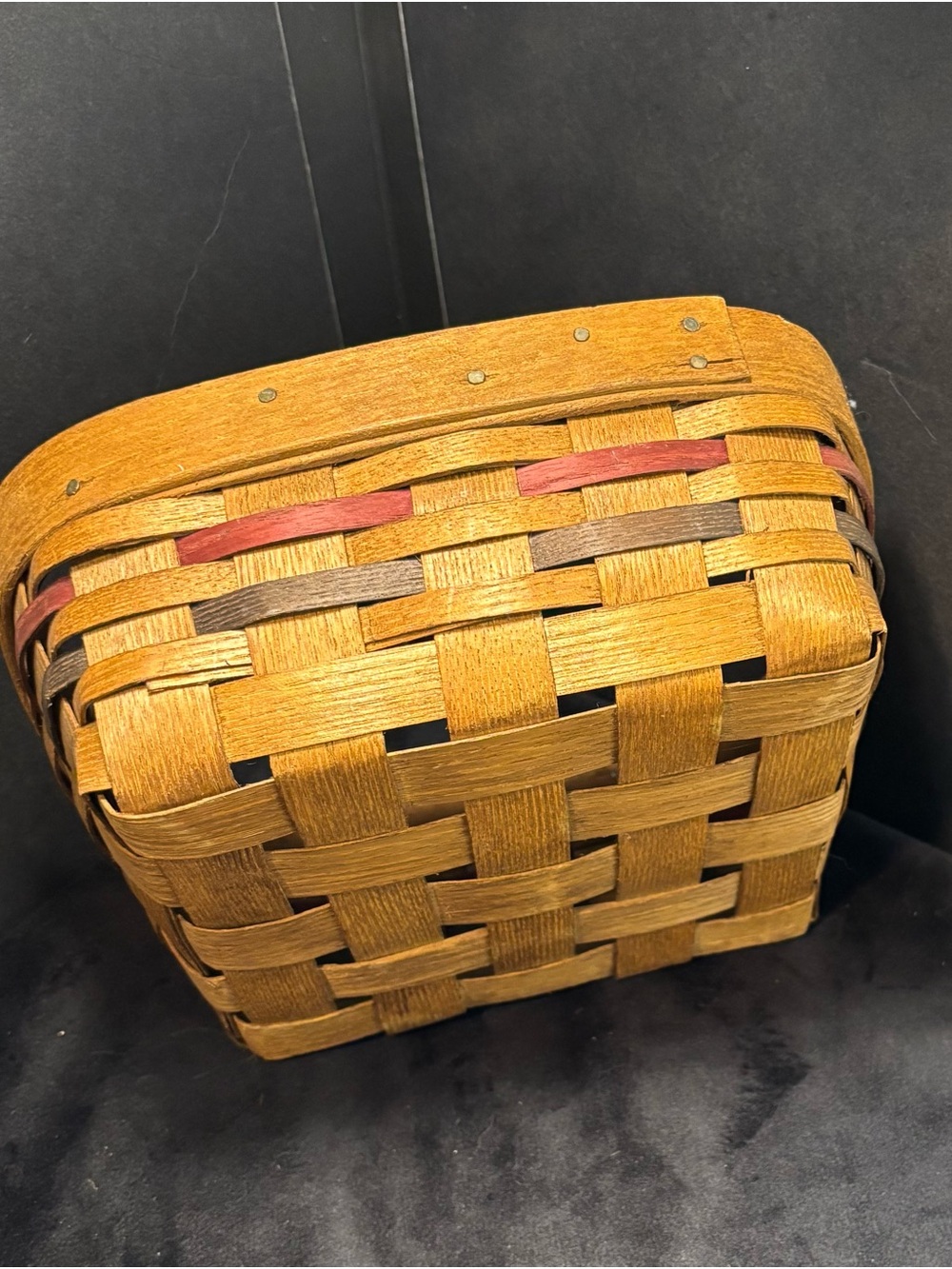 Handwoven Natural Wicker Basket with Red & Green Accent